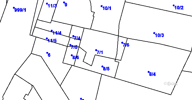 Parcela st. 7/1 v KÚ Hodkovičky, Katastrální mapa
