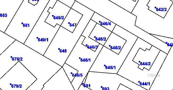 Parcela st. 646/3 v KÚ Hodkovičky, Katastrální mapa