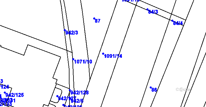 Parcela st. 1091/14 v KÚ Hodkovičky, Katastrální mapa