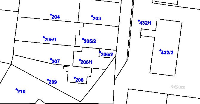 Parcela st. 206/2 v KÚ Hodkovičky, Katastrální mapa