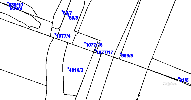 Parcela st. 1077/17 v KÚ Hodkovičky, Katastrální mapa