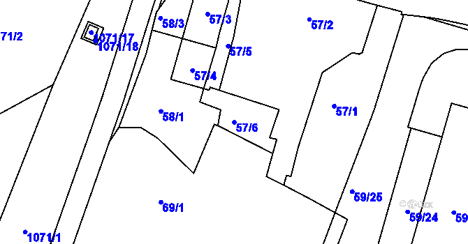 Parcela st. 57/6 v KÚ Hodkovičky, Katastrální mapa