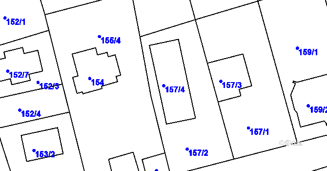 Parcela st. 157/4 v KÚ Hodkovičky, Katastrální mapa