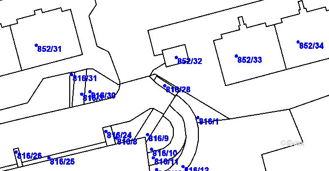 Parcela st. 816/28 v KÚ Hodkovičky, Katastrální mapa