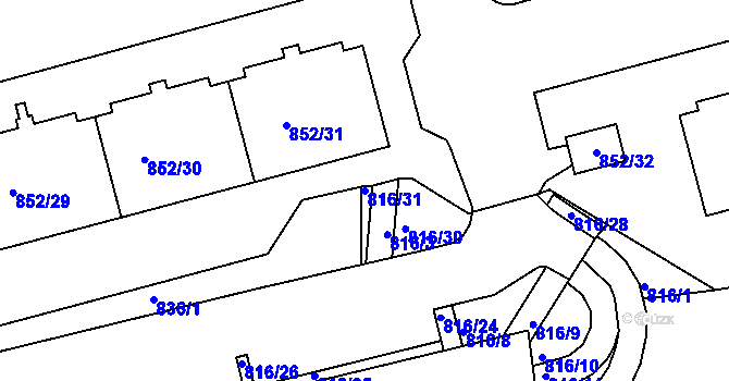 Parcela st. 816/31 v KÚ Hodkovičky, Katastrální mapa