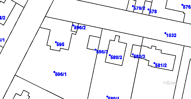 Parcela st. 596/3 v KÚ Hodkovičky, Katastrální mapa