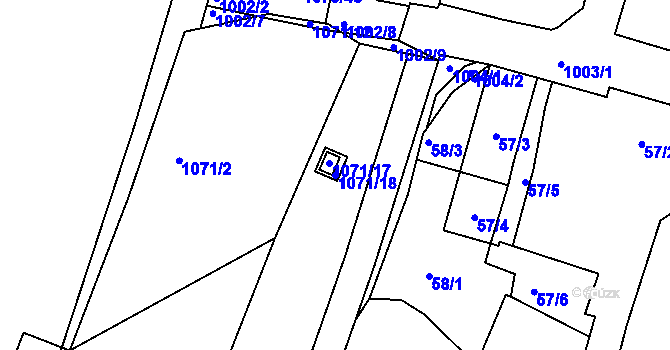 Parcela st. 1071/18 v KÚ Hodkovičky, Katastrální mapa