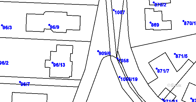 Parcela st. 909/6 v KÚ Hodkovičky, Katastrální mapa