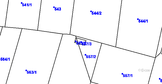 Parcela st. 557/3 v KÚ Hodkovičky, Katastrální mapa