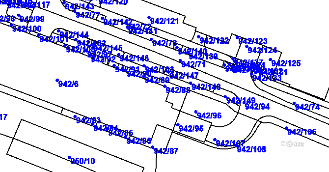 Parcela st. 942/88 v KÚ Hodkovičky, Katastrální mapa