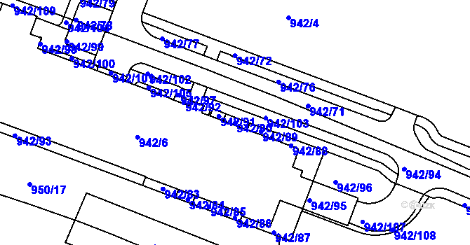 Parcela st. 942/90 v KÚ Hodkovičky, Katastrální mapa