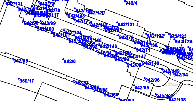 Parcela st. 942/91 v KÚ Hodkovičky, Katastrální mapa