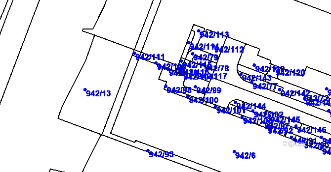 Parcela st. 942/98 v KÚ Hodkovičky, Katastrální mapa