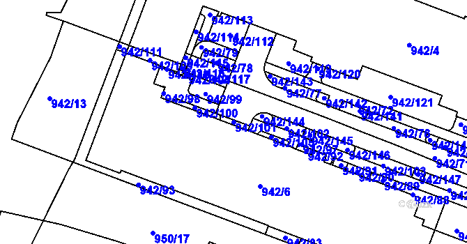 Parcela st. 942/101 v KÚ Hodkovičky, Katastrální mapa