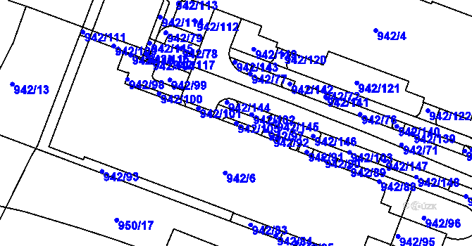 Parcela st. 942/105 v KÚ Hodkovičky, Katastrální mapa