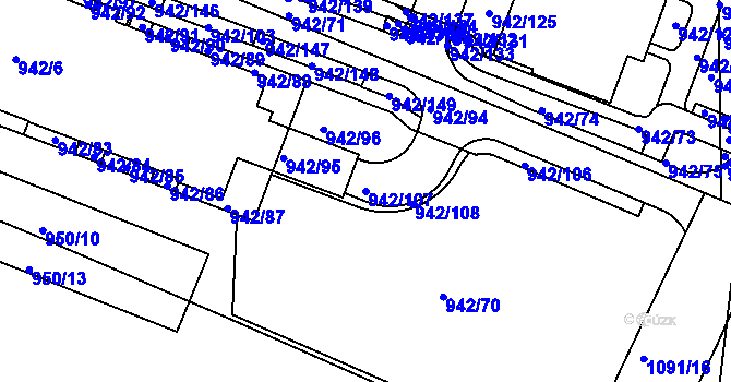 Parcela st. 942/107 v KÚ Hodkovičky, Katastrální mapa