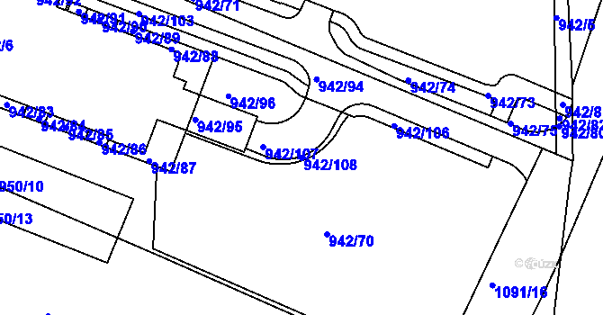 Parcela st. 942/108 v KÚ Hodkovičky, Katastrální mapa