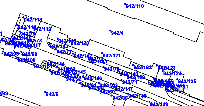 Parcela st. 942/121 v KÚ Hodkovičky, Katastrální mapa