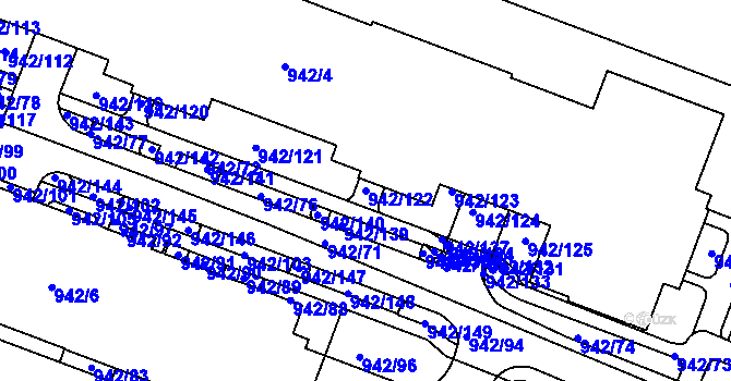 Parcela st. 942/122 v KÚ Hodkovičky, Katastrální mapa
