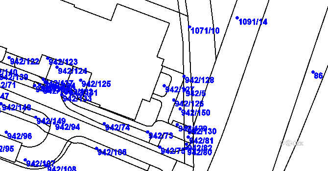Parcela st. 942/127 v KÚ Hodkovičky, Katastrální mapa