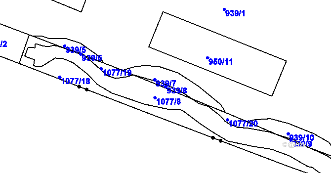 Parcela st. 939/8 v KÚ Hodkovičky, Katastrální mapa