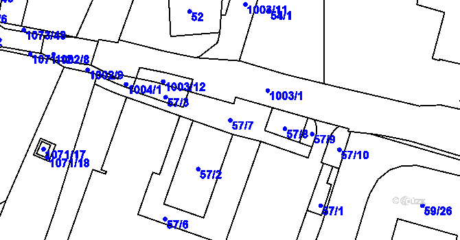 Parcela st. 57/7 v KÚ Hodkovičky, Katastrální mapa