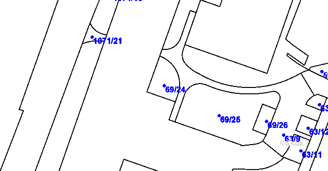 Parcela st. 69/24 v KÚ Hodkovičky, Katastrální mapa