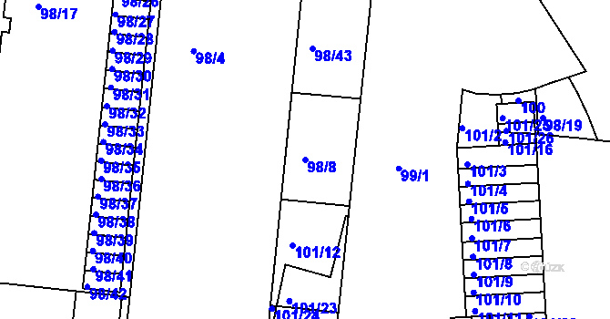 Parcela st. 98/8 v KÚ Braník, Katastrální mapa