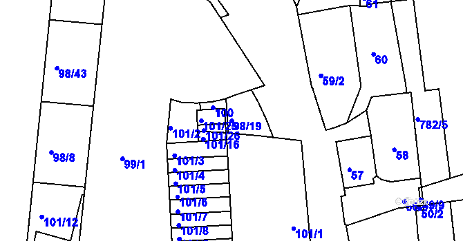 Parcela st. 98/19 v KÚ Braník, Katastrální mapa