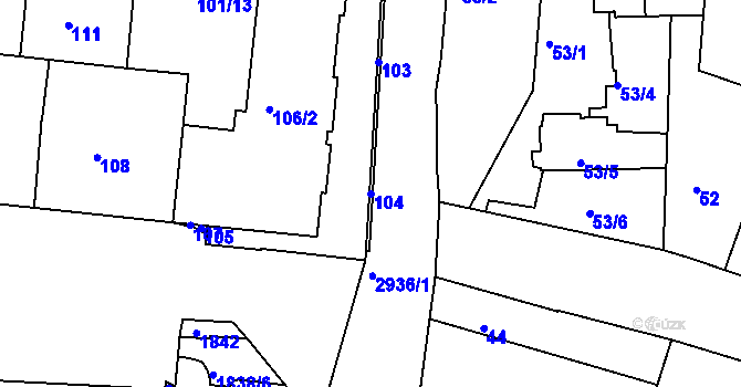 Parcela st. 104 v KÚ Braník, Katastrální mapa