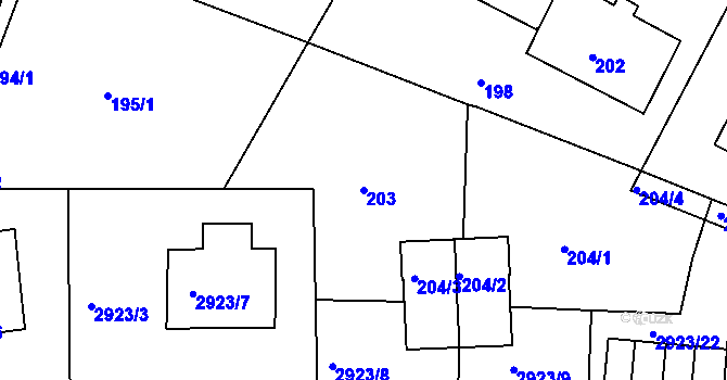 Parcela st. 203 v KÚ Braník, Katastrální mapa