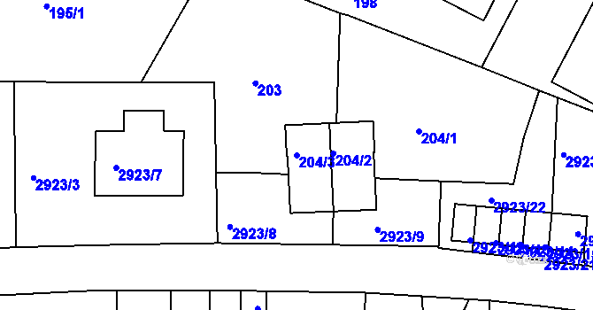 Parcela st. 204/3 v KÚ Braník, Katastrální mapa