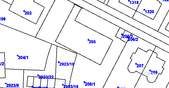 Parcela st. 205 v KÚ Braník, Katastrální mapa