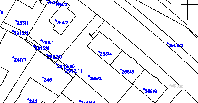 Parcela st. 265/4 v KÚ Braník, Katastrální mapa