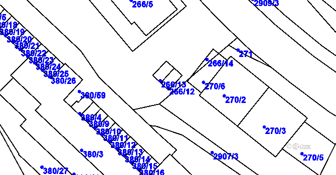 Parcela st. 266/12 v KÚ Braník, Katastrální mapa