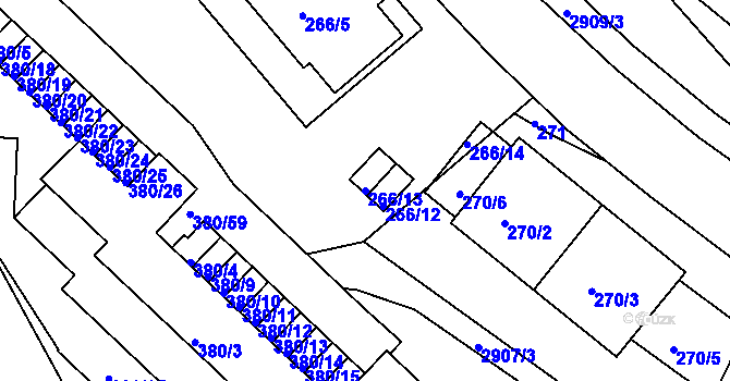 Parcela st. 266/13 v KÚ Braník, Katastrální mapa
