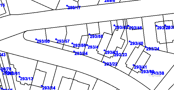 Parcela st. 293/4 v KÚ Braník, Katastrální mapa