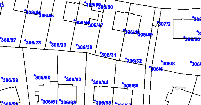 Parcela st. 306/31 v KÚ Braník, Katastrální mapa