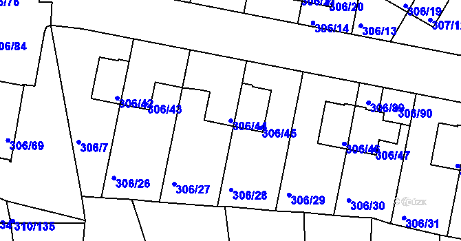 Parcela st. 306/44 v KÚ Braník, Katastrální mapa