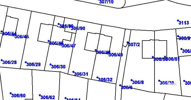 Parcela st. 306/48 v KÚ Braník, Katastrální mapa