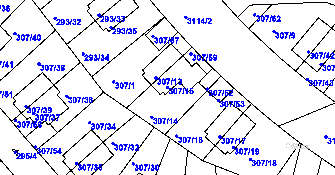 Parcela st. 307/15 v KÚ Braník, Katastrální mapa