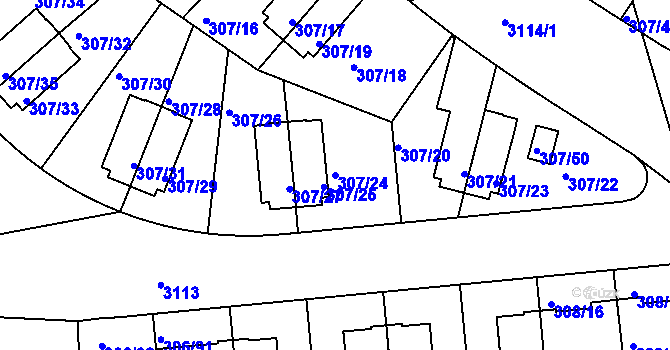 Parcela st. 307/24 v KÚ Braník, Katastrální mapa