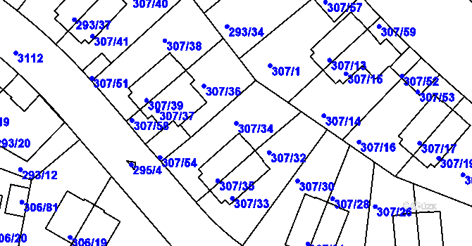 Parcela st. 307/34 v KÚ Braník, Katastrální mapa