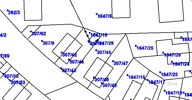 Parcela st. 307/45 v KÚ Braník, Katastrální mapa