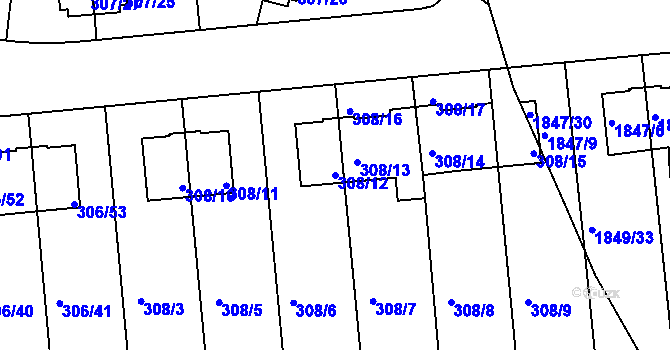 Parcela st. 308/12 v KÚ Braník, Katastrální mapa