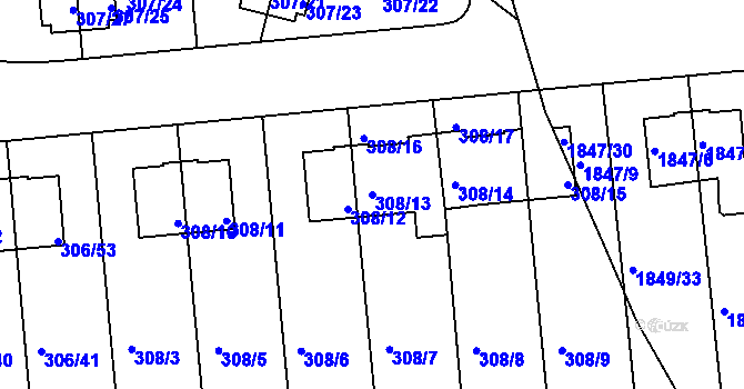 Parcela st. 308/13 v KÚ Braník, Katastrální mapa