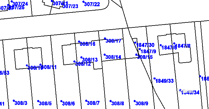 Parcela st. 308/14 v KÚ Braník, Katastrální mapa