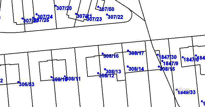 Parcela st. 308/16 v KÚ Braník, Katastrální mapa