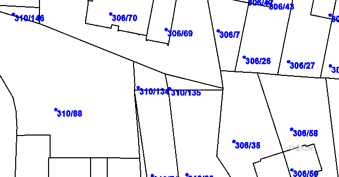 Parcela st. 310/135 v KÚ Braník, Katastrální mapa