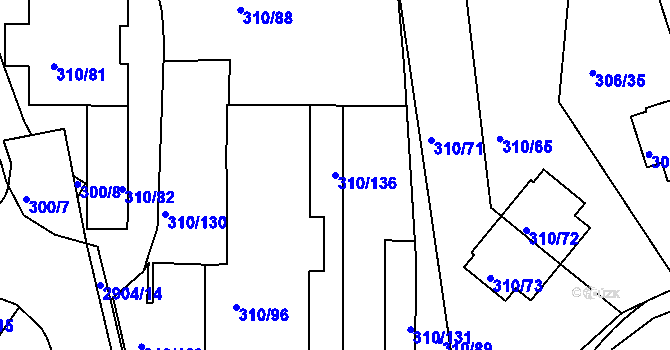 Parcela st. 310/136 v KÚ Braník, Katastrální mapa